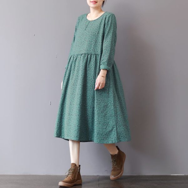 women green prints 2018 fall dress casual patchwork fall dresses New long sleeve maxi dresses - Image 3