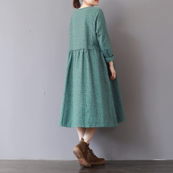 women green prints 2018 fall dress casual patchwork fall dresses New long sleeve maxi dresses - Image 4