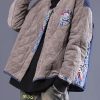 women plus size Jackets overcoat gray patchwork blue stand collar parkas