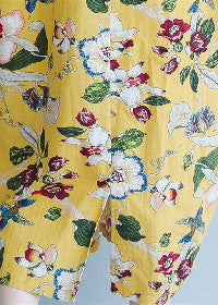 women yellow Midi linen dresses trendy plus size traveling clothing vintage back open floral cotton dresses - Image 5